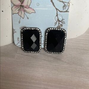 Ralph Lauren Black Statement  Clip Earrings with Halo Desig